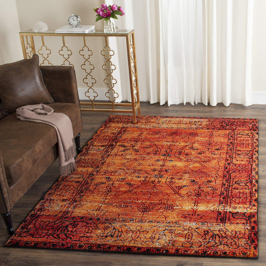 SAFAVIEH Vintage Hamadan Collection Area Rug - 6'7" x 9', Orange, Oriental Traditional Persian Design, Non-Shedding & Easy Care, Ideal for High Traffic Areas in Living Room, Bedroom (VTH216C)