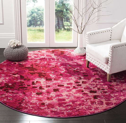 SAFAVIEH Monaco Collection Area Rug - 6'7" Round, Fuchsia, Boho Chic Abstract Watercolor Design, Non-Shedding & Easy Care, Ideal for High Traffic Areas in Living Room, Bedroom (MNC225F)