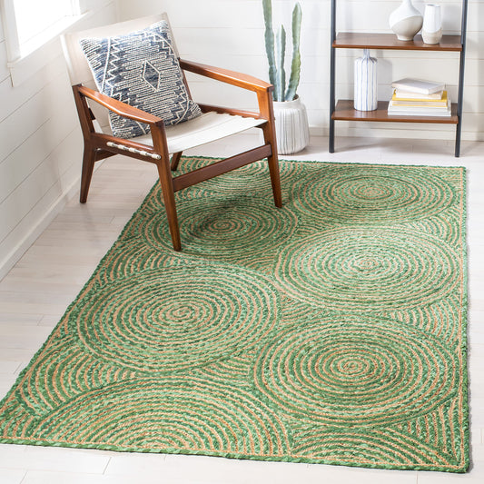 SAFAVIEH Cape Cod Collection 3' x 5' Green/Natural CAP203Y Handmade Boho Braided Circles Jute & Cotton Entryway Living Room Foyer Bedroom Accent Rug