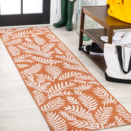 JONATHAN Y Palm Frond Indoor Outdoor Runner Rug 2X10 Orange/Cream, Nevis for Backyard, Patio, Porch, Easy-Cleaning, High Traffic, Pet-Friendly, Non-Shedding (SMB119E-210)