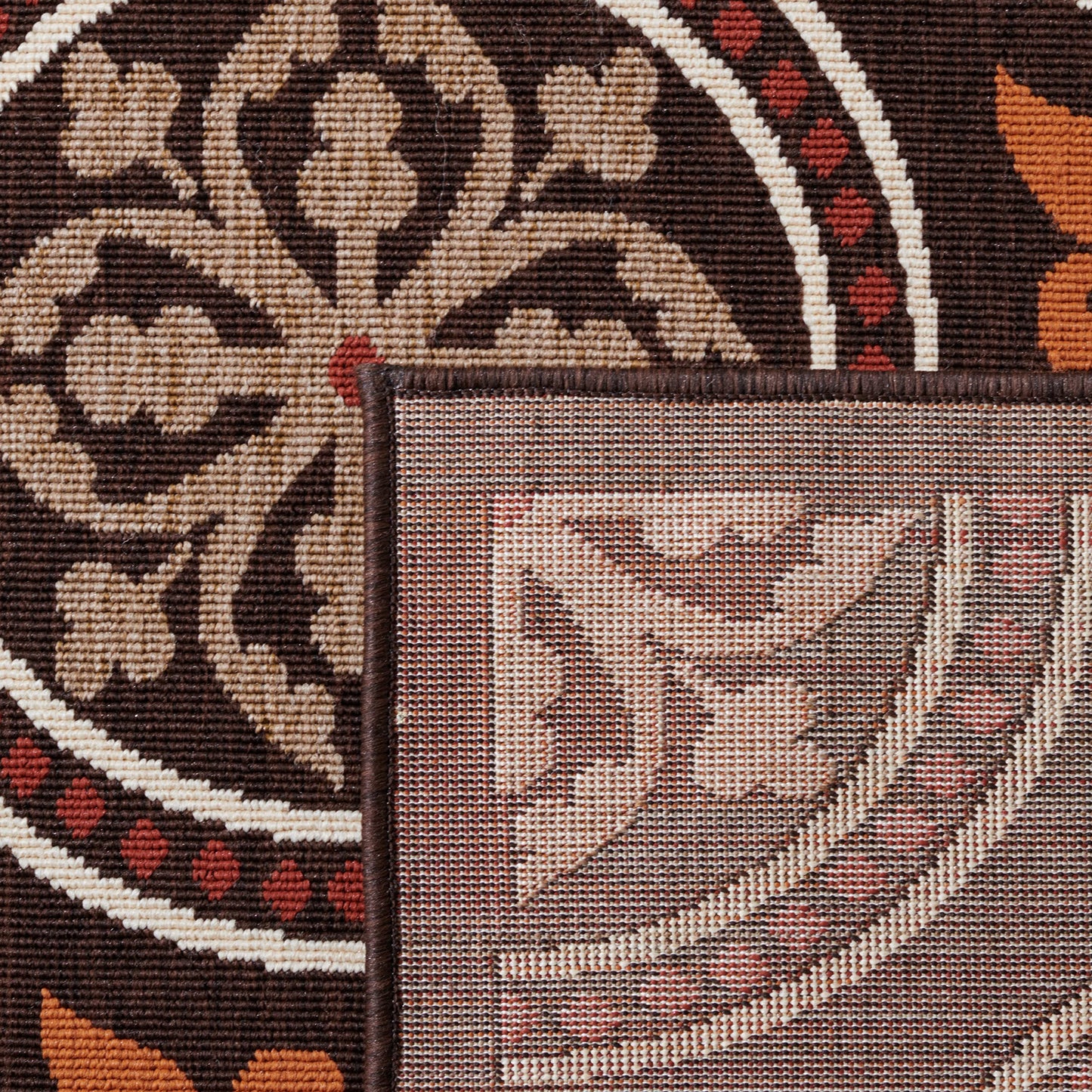 SAFAVIEH Washable Rug Outdoor Veranda Collection - 4' x 5'7", Chocolate & Terracotta, Non-Shedding & Easy to Clean, Ideal for Patio, Backyard, Mudroom (VER030-0325)