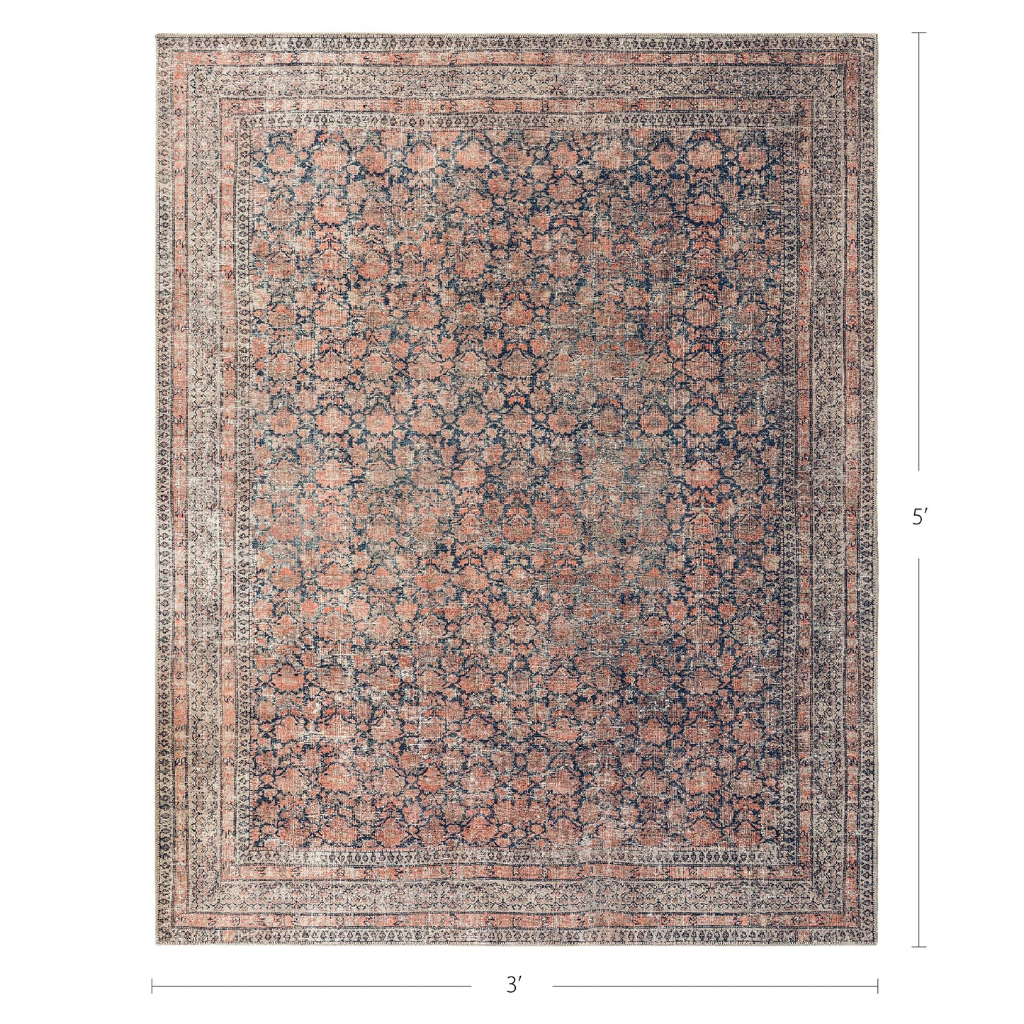 KNOTTING MATTERS Rustica 3’ x 5’ Area Rug – Clay Rose & Blue-Cast Graphite Heritage Flatweave, Low-Pile – Easy Clean Accent Rug – Perfect for Entryway, Hallway, Kitchen, Bedroom – Pet & Kid Friendly