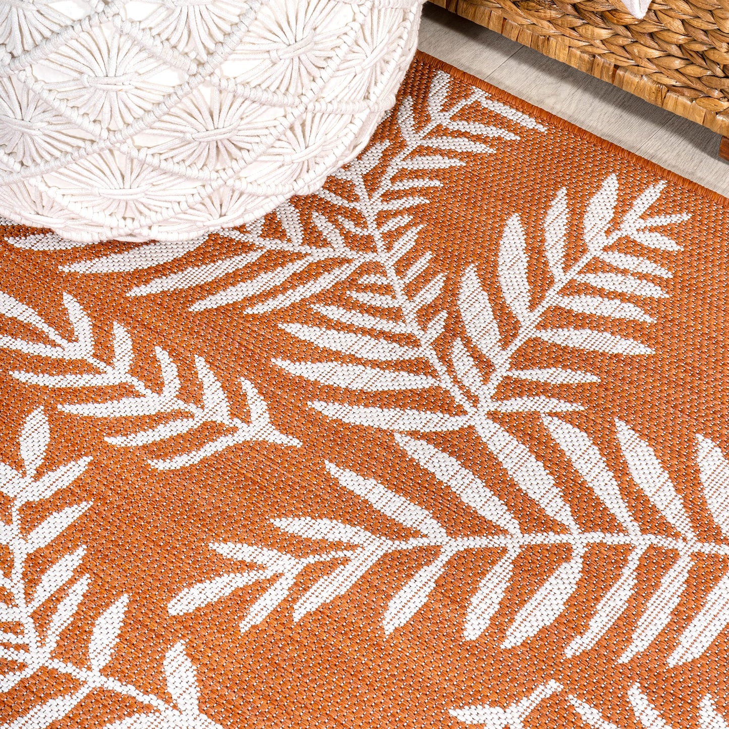 JONATHAN Y Palm Frond Indoor Outdoor Runner Rug 2X10 Orange/Cream, Nevis for Backyard, Patio, Porch, Easy-Cleaning, High Traffic, Pet-Friendly, Non-Shedding (SMB119E-210)