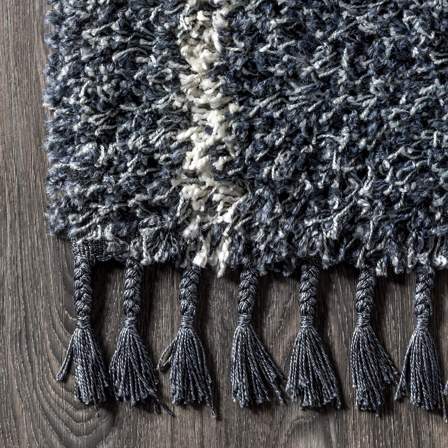 JONATHAN Y Mercer Shag Plush Tassel Blue/Cream Indoor Area Rug, 8x10, Moroccan Geometric Trellis, Easy-Cleaning for Living Room, Bedroom, Kitchen, Pet Friendly, Non-Shedding (MCR101A-8)