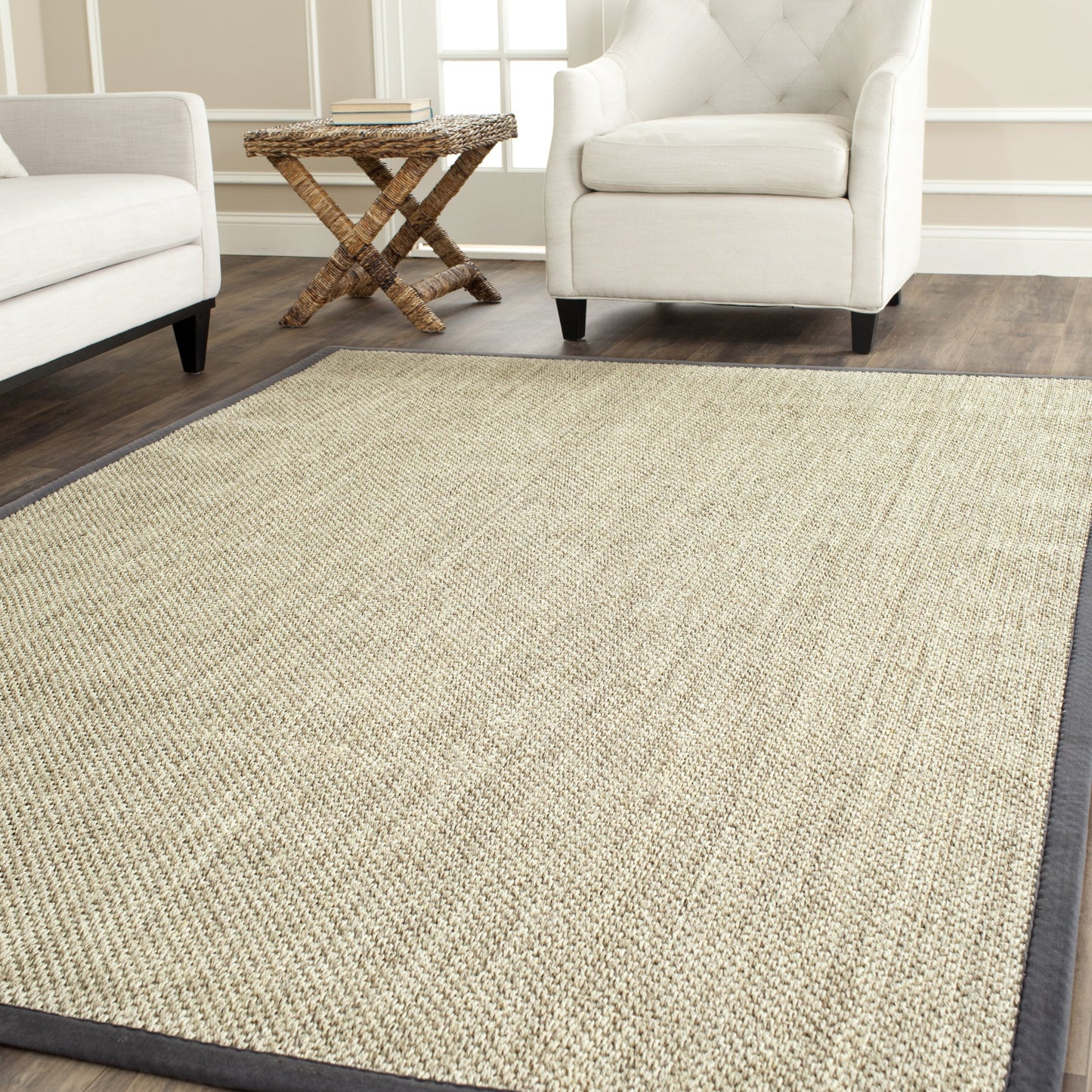 SAFAVIEH Area Rug 7' Square - Natural Fiber Collection - Marble & Grey, Sisal, Woven Design with Border (NF443B)