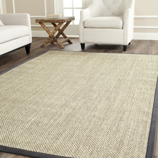 SAFAVIEH Area Rug 7' Square - Natural Fiber Collection - Marble & Grey, Sisal, Woven Design with Border (NF443B)