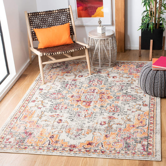 SAFAVIEH Madison Collection Area Rug - 5'3" x 7'6", Beige & Orange, Boho Chic Distressed Medallion Design, Non-Shedding & Easy to Clean, Ideal for Living Room, Bedroom, Dining Space (MAD473E)