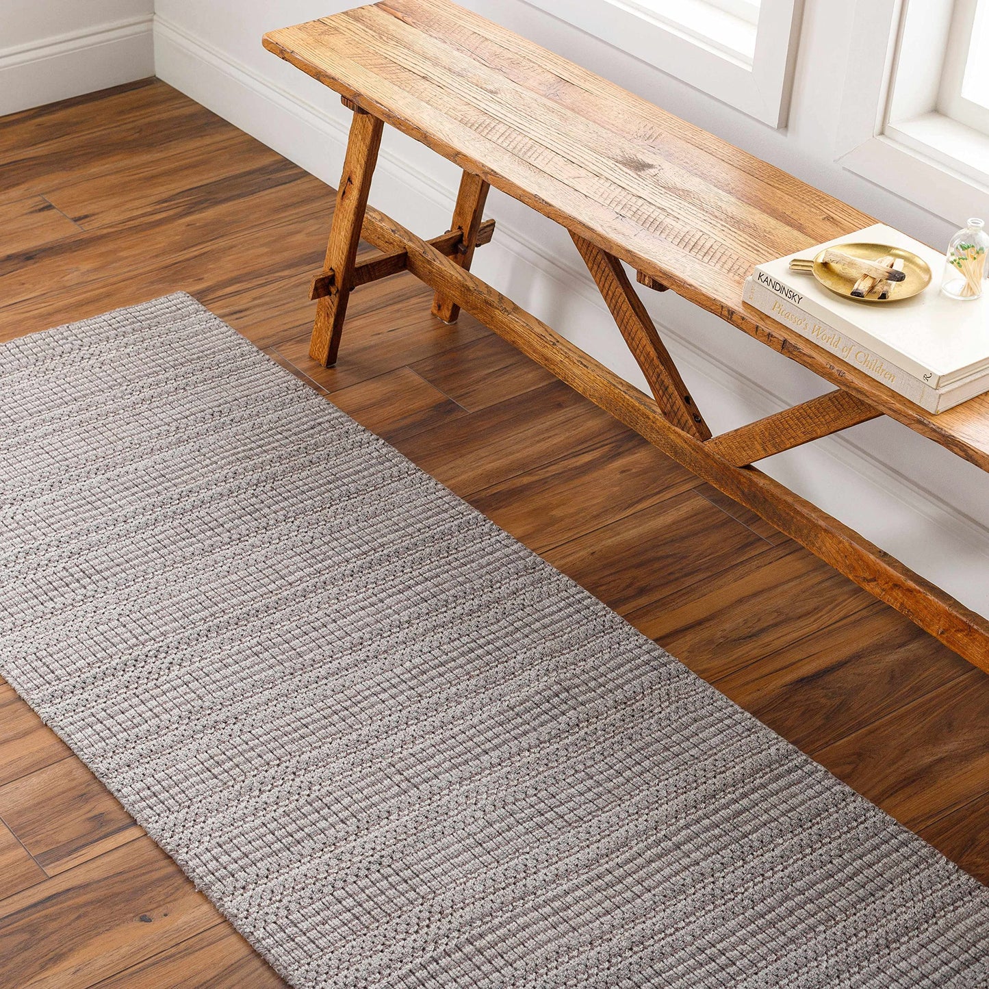Hauteloom EcoLoop Recycled Material Area Rug - Geometric Striped Checkered Square - Contemporary Modern Minimalist Transitional Scandinavian - Dark Brown, Beige, Gray, Charcoal, Taupe - 2' x 3'