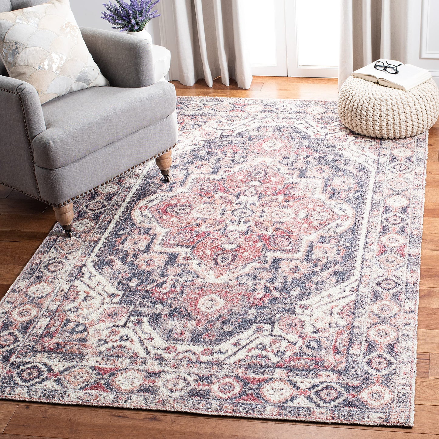 SAFAVIEH Classic Vintage Collection Accent Rug - 3' x 5', Red & Blue, Handmade Oriental Medallion Distressed, Ideal for High Traffic Areas in Entryway, Living Room, Bedroom (CLV203Q)