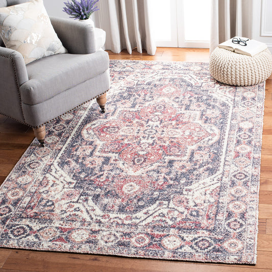 SAFAVIEH Classic Vintage Collection Accent Rug - 3' x 5', Red & Blue, Handmade Oriental Medallion Distressed, Ideal for High Traffic Areas in Entryway, Living Room, Bedroom (CLV203Q)