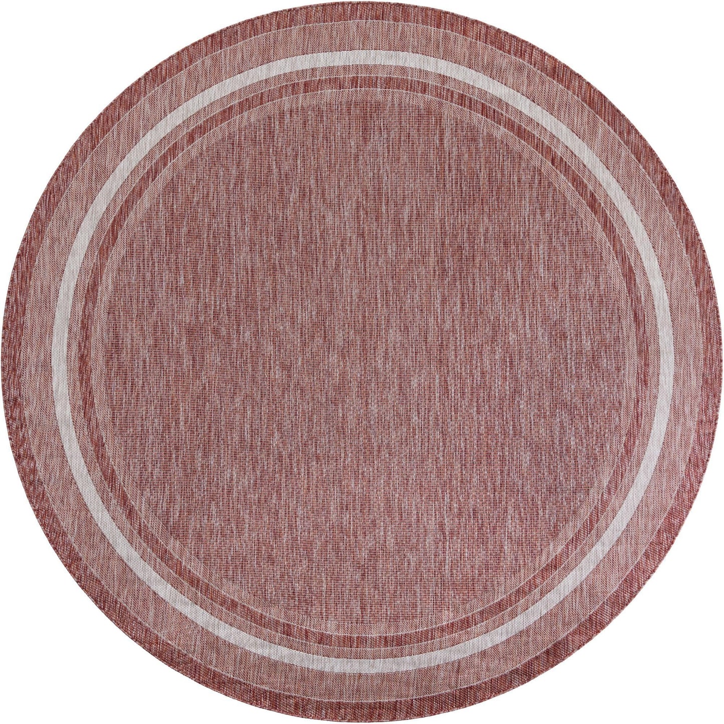 Unique Loom Outdoor Border Collection Area Rug - Soft Border (10' Round Rust Red/Ivory)