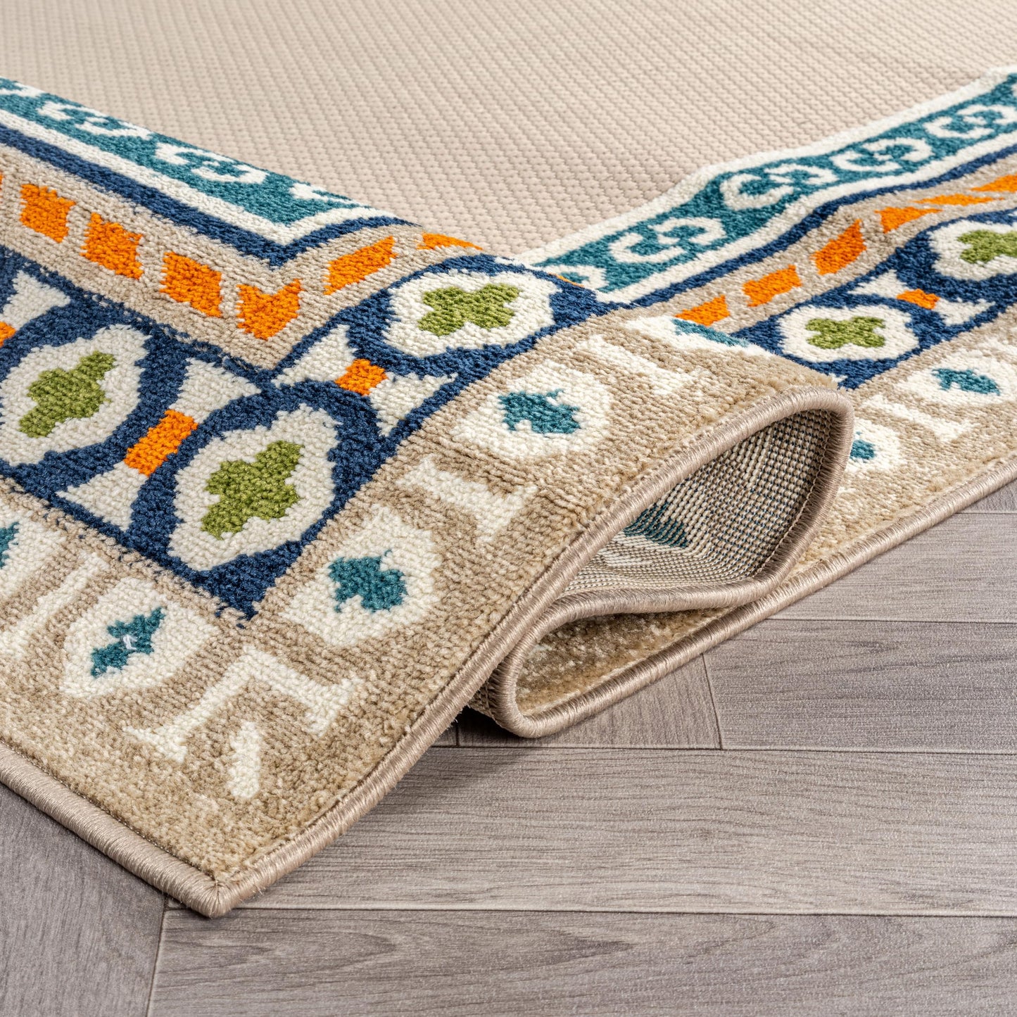 Rugshop Indoor/Outdoor High-Low Textured Area Rug, Coastal Border, Easy-Clean Patio Rug for Porch Deck Balcony 7' 10" x 10' Multi