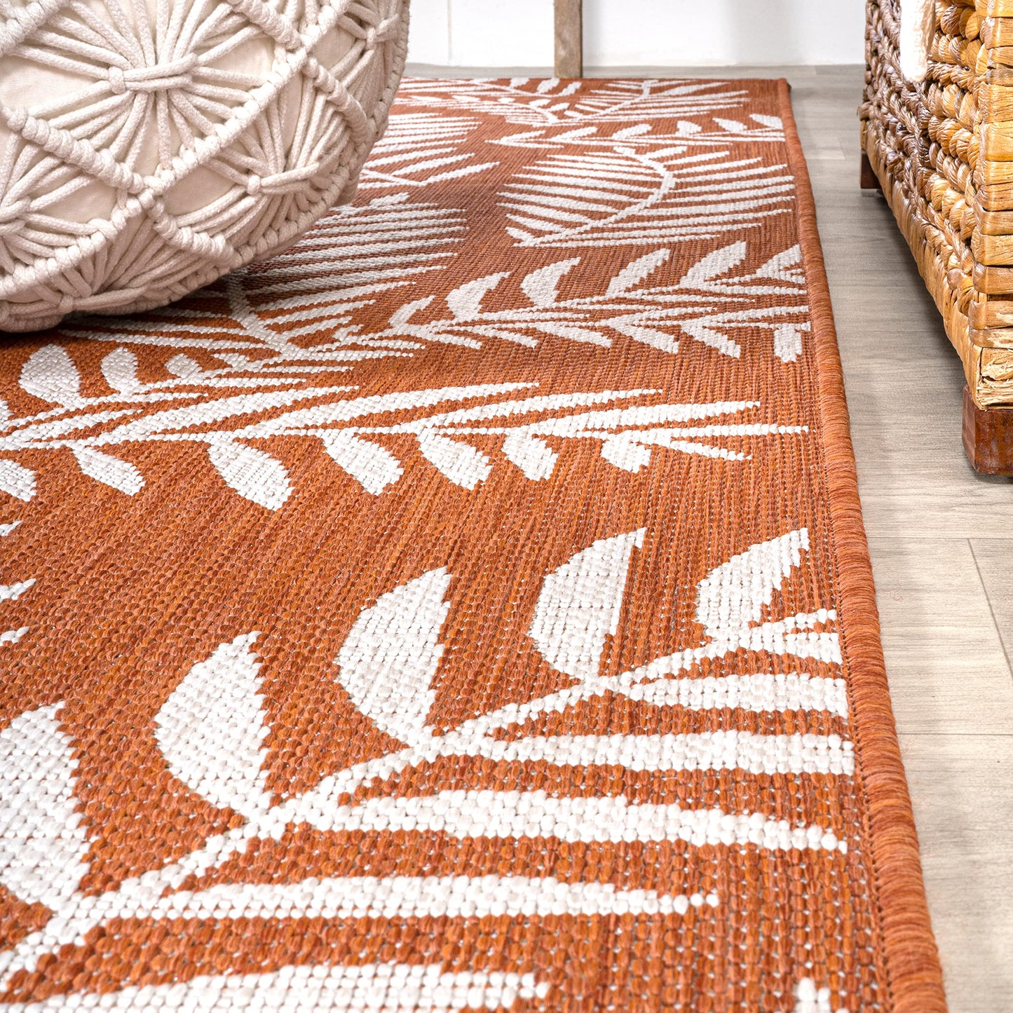 JONATHAN Y Palm Frond Indoor Outdoor Runner Rug 2X10 Orange/Cream, Nevis for Backyard, Patio, Porch, Easy-Cleaning, High Traffic, Pet-Friendly, Non-Shedding (SMB119E-210)