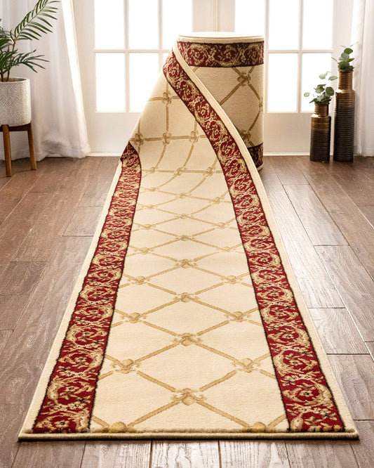 Well Woven Custom Size Hallway & Stair Runner- Choose Your Length - Patrician Trellis Ivory French Traditional 31 Inch Wide x 9 Feet Long Runner (31" x 9' Runner) Rug