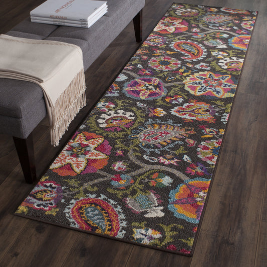 SAFAVIEH Monaco Collection Runner Rug - 2'2" x 8', Brown & Multi, Boho Floral Design, Non-Shedding & Easy Care, Ideal for High Traffic Areas in Living Room, Bedroom (MNC229B)