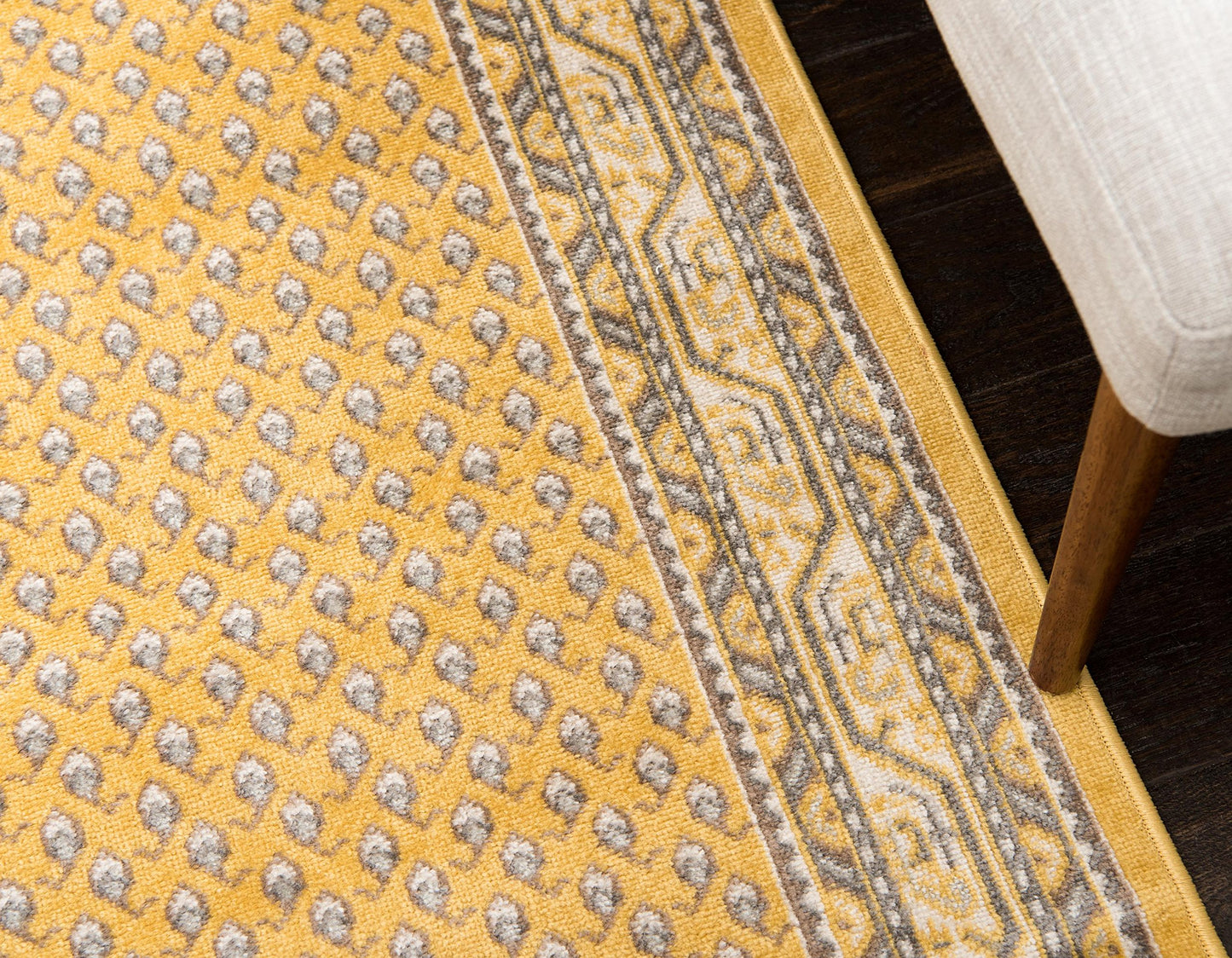 Unique Loom Williamsburg Collection Traditional Border with Dotted Center Area Rug, Runner 2' 9" x 9' 10", Yellow/Beige