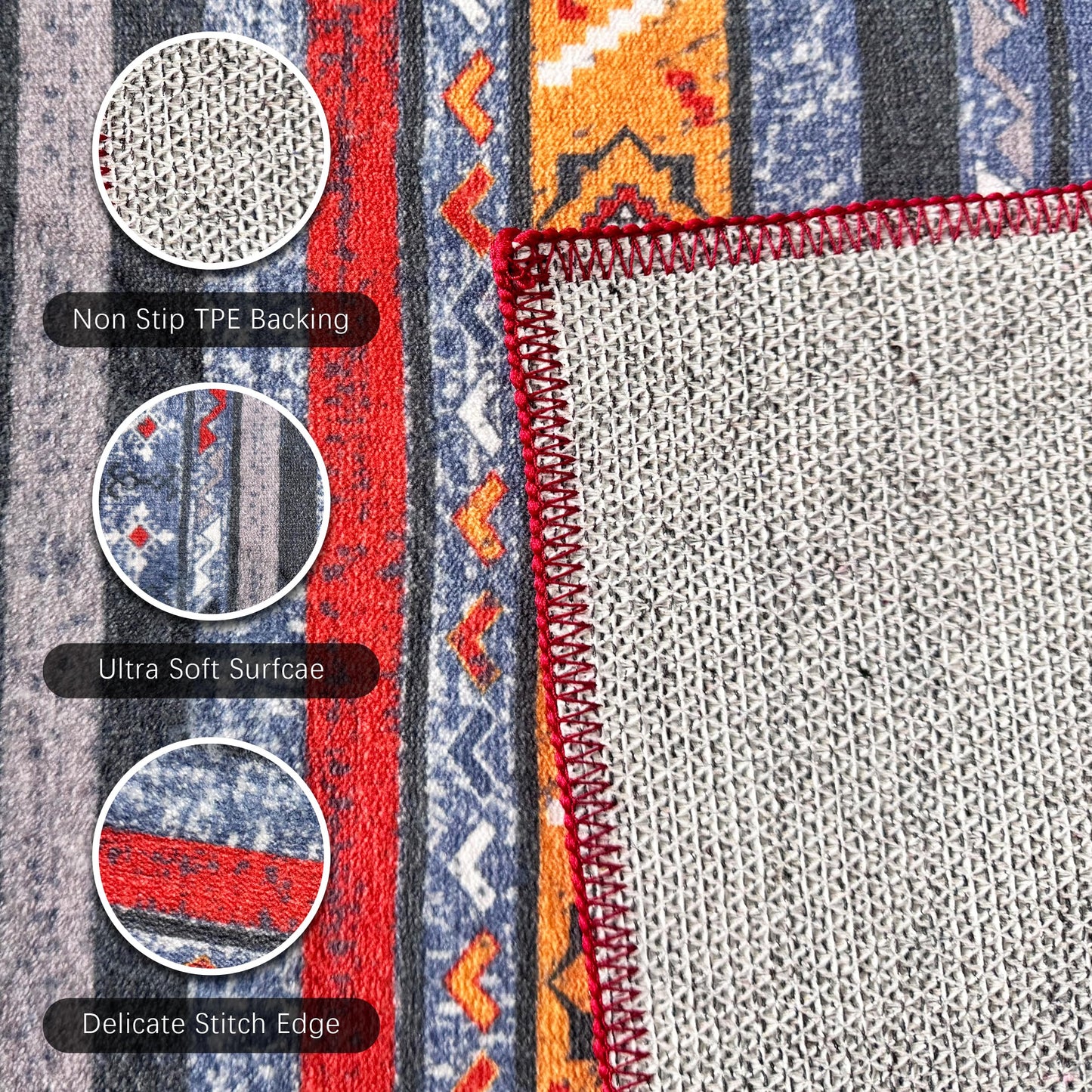 RUGSURE Washable Area Rugs 6' x 9' - 1/6 Thick - Moroccan-Inspired -Stain & Water Resistant Non-Slip - Resistant Rug for Living Room, Bedroom, Nursery, Pet & Child Friendly (Blue and Red)