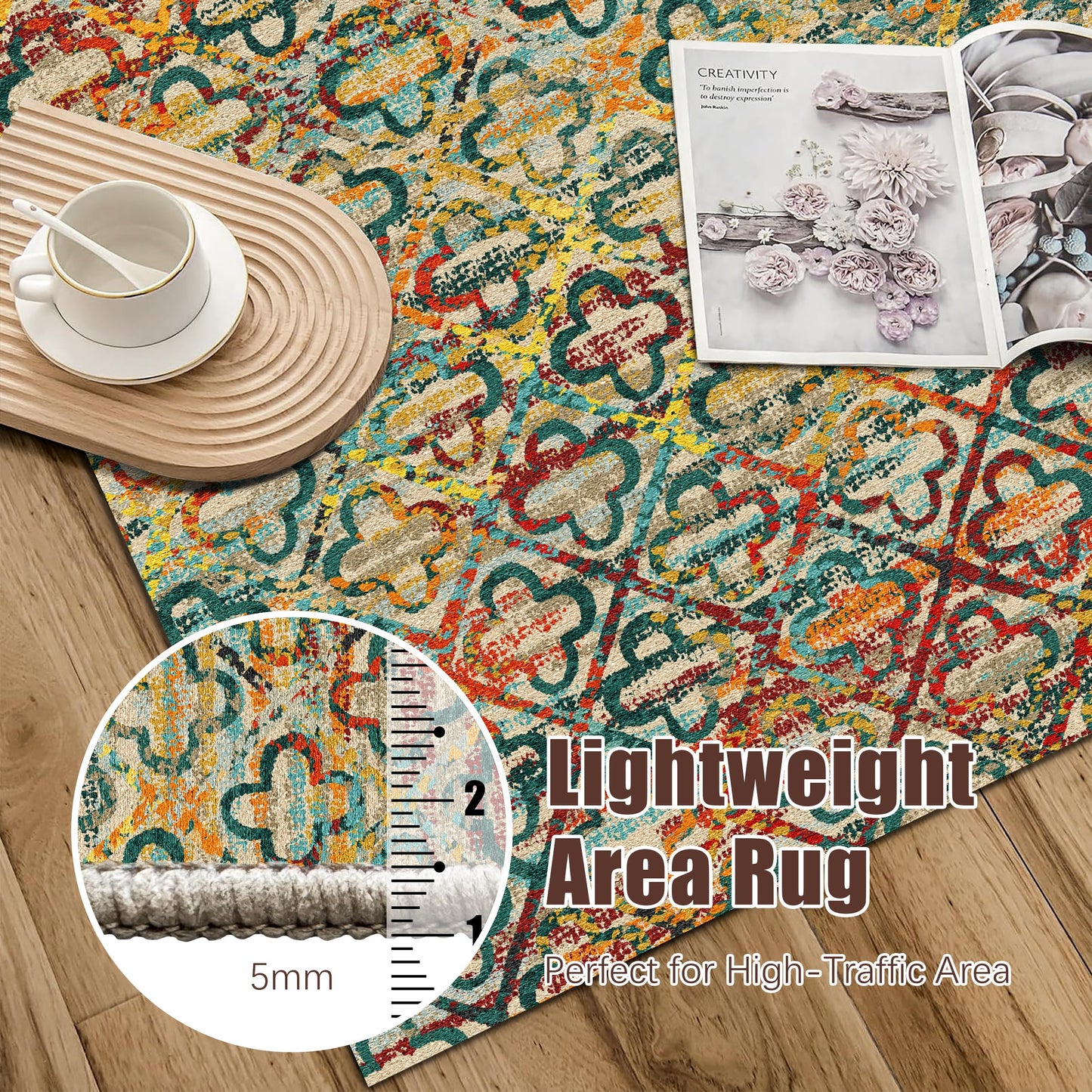 RUGSURE Washable Area Rugs, 8' x 10' - 1/6 Thick - Stain & Water Resistant Non-Slip - Perfect Resistant Rug for Living Room, Bedroom, Nursery, Pet & Child Friendly, Vibrant Colors Rugs, Multicolor
