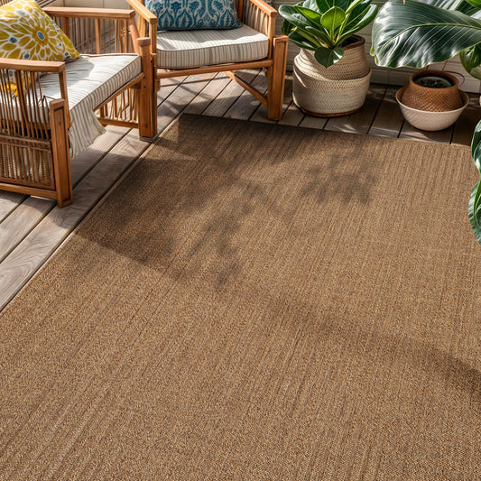 Rugshop Geometric Lines Indoor Outdoor Flat Woven Area Rug,Natural Jute-Style,Easy-Care Patio Rug for Backyard Porch Deck Balcony, 4' x 6' Natural/Jute