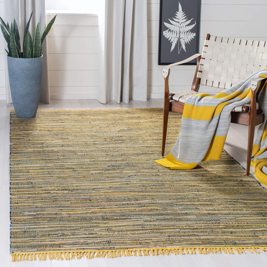 SAFAVIEH Rag Rug Collection Accent Rug - 4' x 6', Yellow & Multi, Handmade Boho Stripe Cotton, Ideal for High Traffic Areas in Entryway, Living Room, Bedroom (RAR127H)