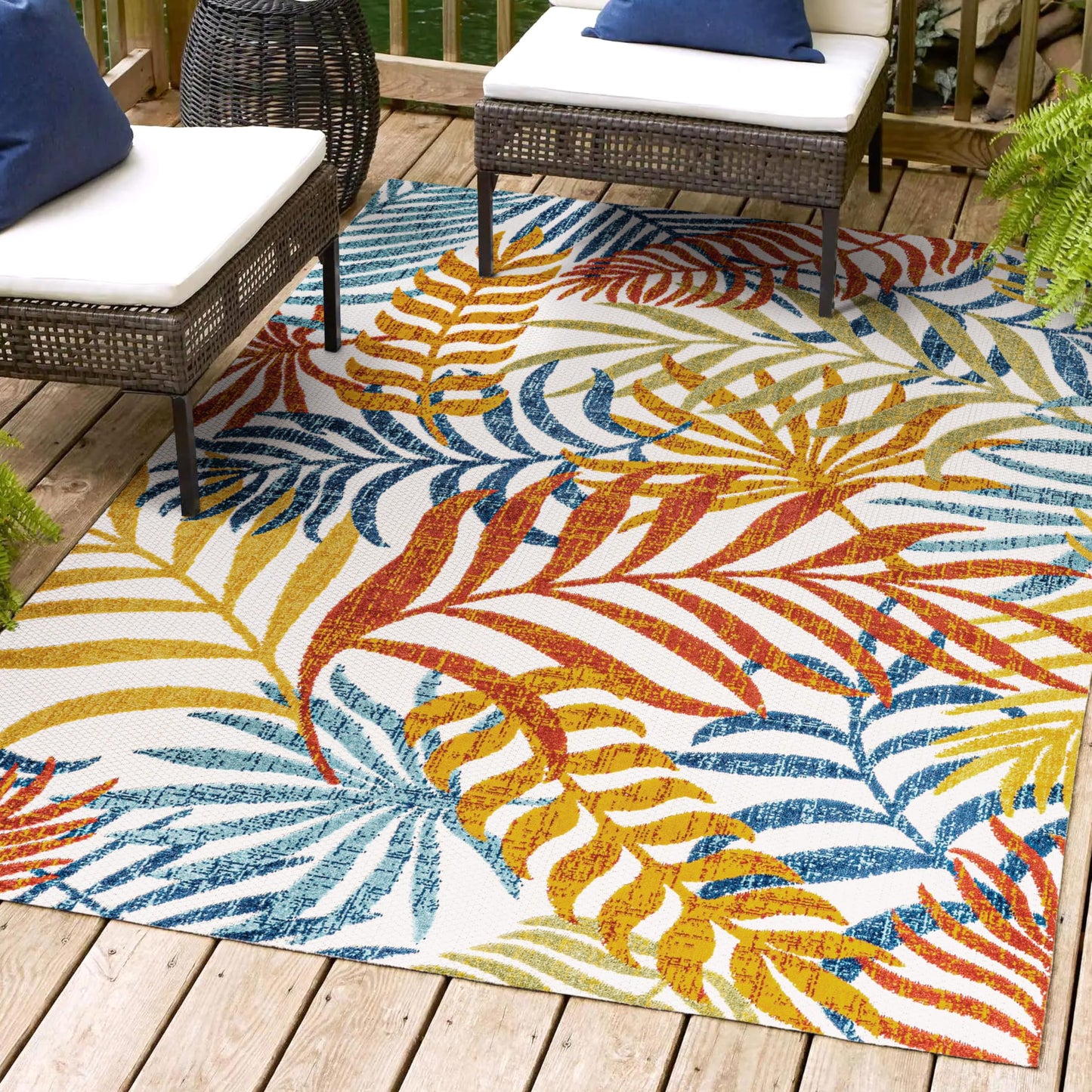 JONATHAN Y Tropics Palm Leaves Indoor Outdoor Area Rug 8X10 Cream/Orange, Boho for Backyard, Patio, Porch, Easy-Cleaning, High Traffic, Pet-Friendly, Non-Shedding (AMC100B-8)