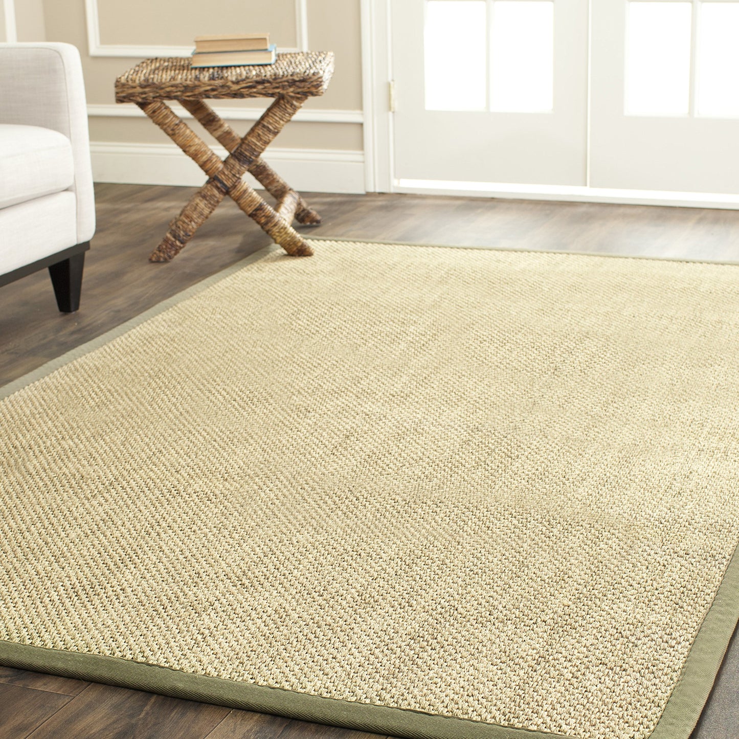 SAFAVIEH Area Rug 5x8 - Natural Fiber Collection - Natural & Green, Sisal, Woven Design with Border (NF443C)