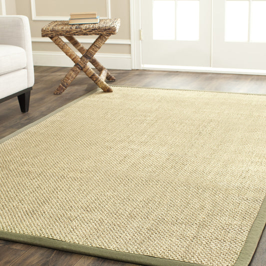 SAFAVIEH Area Rug 3x5 - Natural Fiber Collection - Natural & Green, Sisal, Woven Design with Border (NF443C)