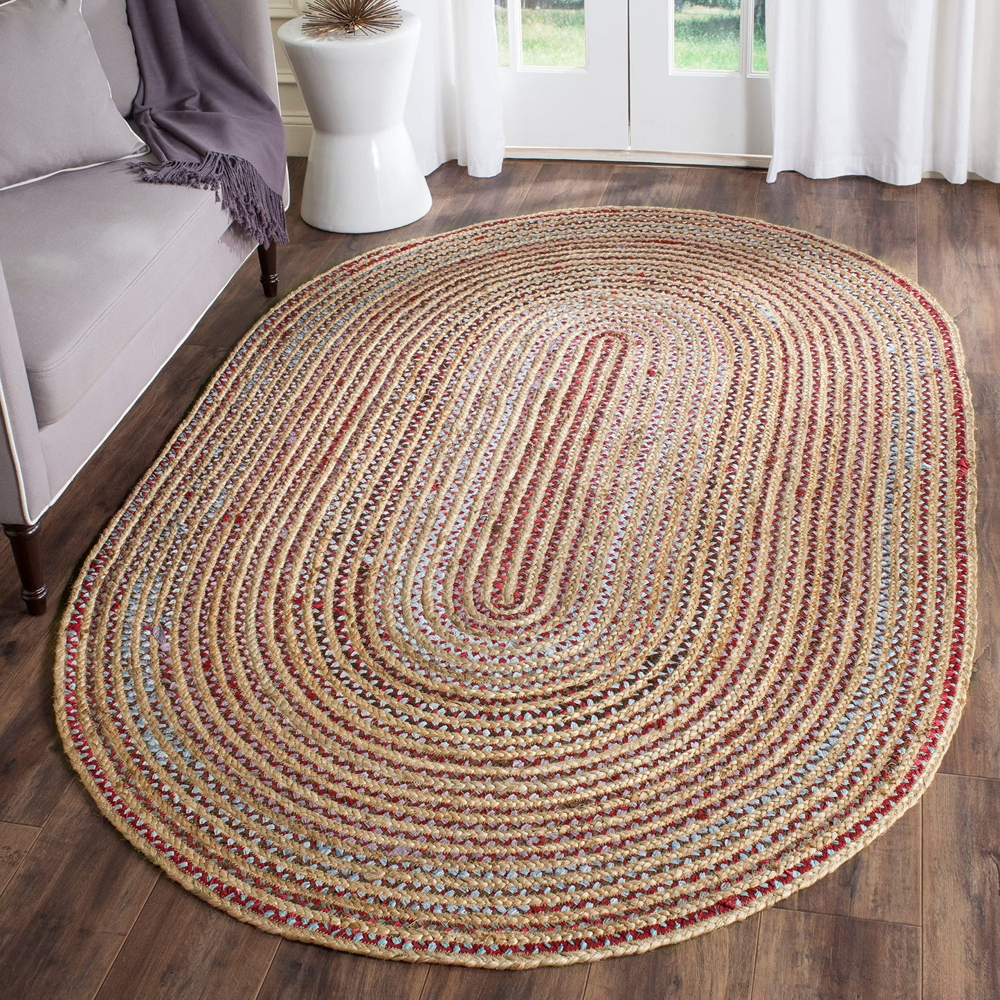 SAFAVIEH Cape Cod Collection Area Rug - 9' x 12' Oval, Natural & Multi, Handmade Boho Braided Jute, Ideal for High Traffic Areas in Living Room, Bedroom (CAP251A)