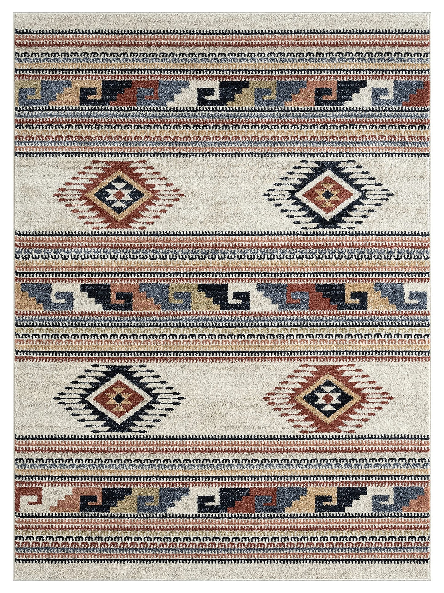 Abani Multicolor Southwestern Design Area Rug - Non-Shed Orange, Grey & Beige Tribal Pattern Dining Room Carpet Rugs (3'x5')