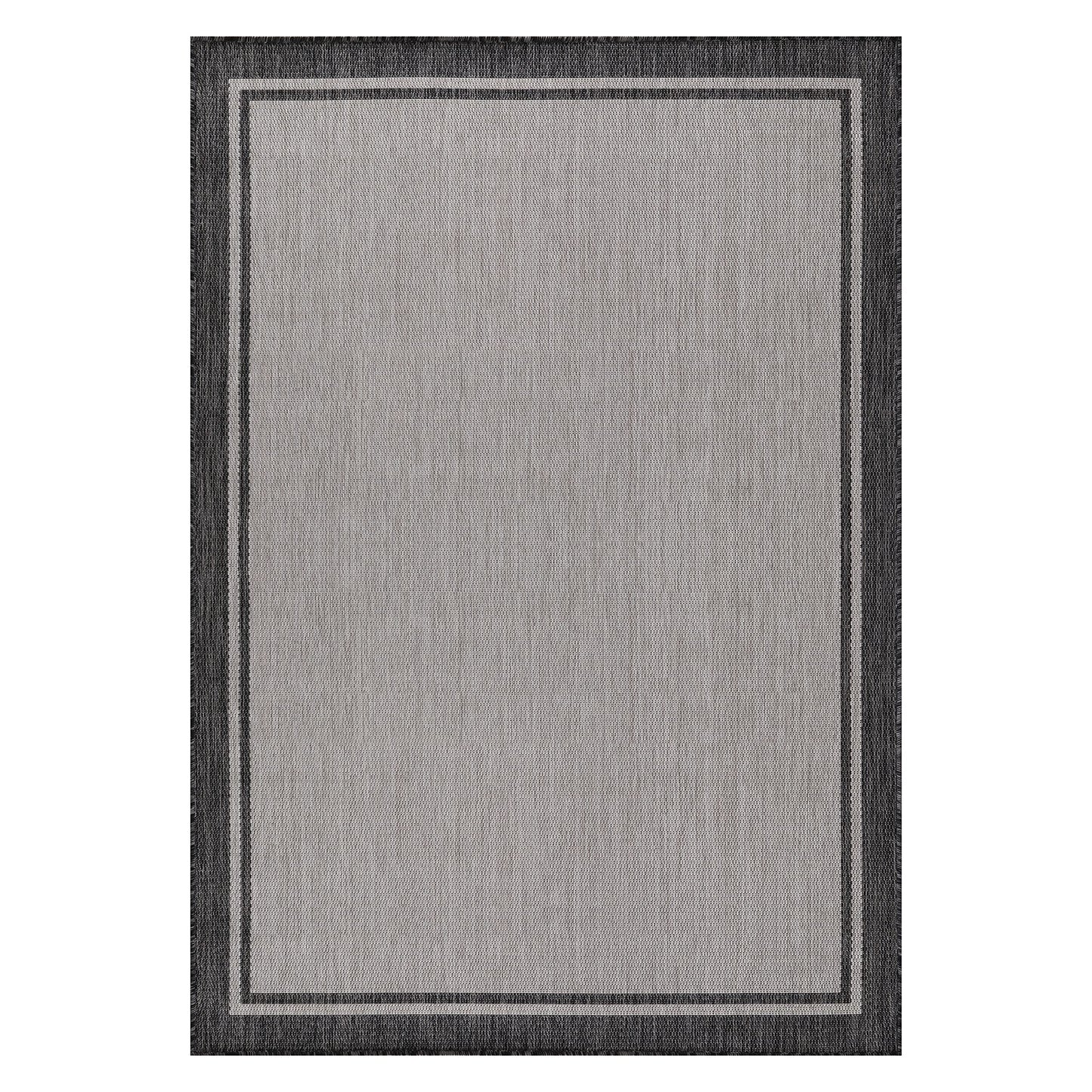 CAMILSON Indoor Outdoor Rug, 9x12 Bordered Gray Modern Area Rugs for Large Indoor and Outdoor Patios, Kitchen and Hallway Mats, Washable Porch Deck Outside Carpet (Bordered Grey, 9 x 12)