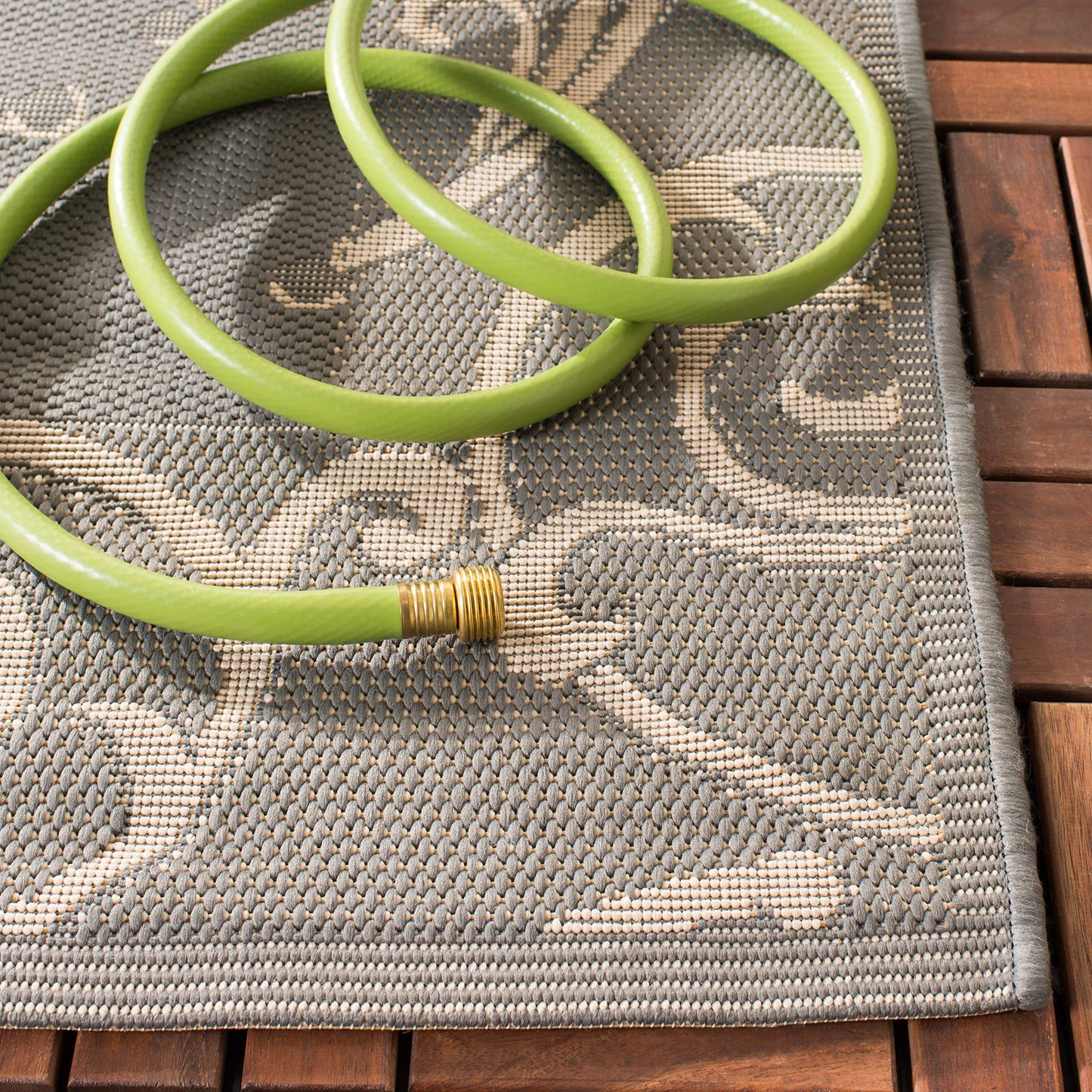 SAFAVIEH Washable Rug Outdoor Courtyard Collection - 2'3" x 14' Runner, Grey & Natural, Non-Shedding & Easy Cleaning, Ideal for Patio, Entryway, Mudroom, Hallway, Kitchen (CY2665-3606)