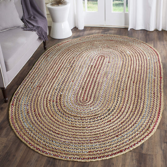 SAFAVIEH Cape Cod Collection 3' x 5' Oval Natural/Multi CAP251A Handmade Boho Braided Jute Area Rug
