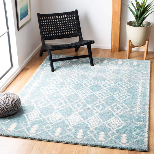 SAFAVIEH Tunisia Collection Area Rug - 5'3" x 7'7", Aqua & Ivory, Moroccan Tribal Design, Non-Shedding & Easy Care, Ideal for High Traffic Areas in Living Room, Bedroom (TUN736J)