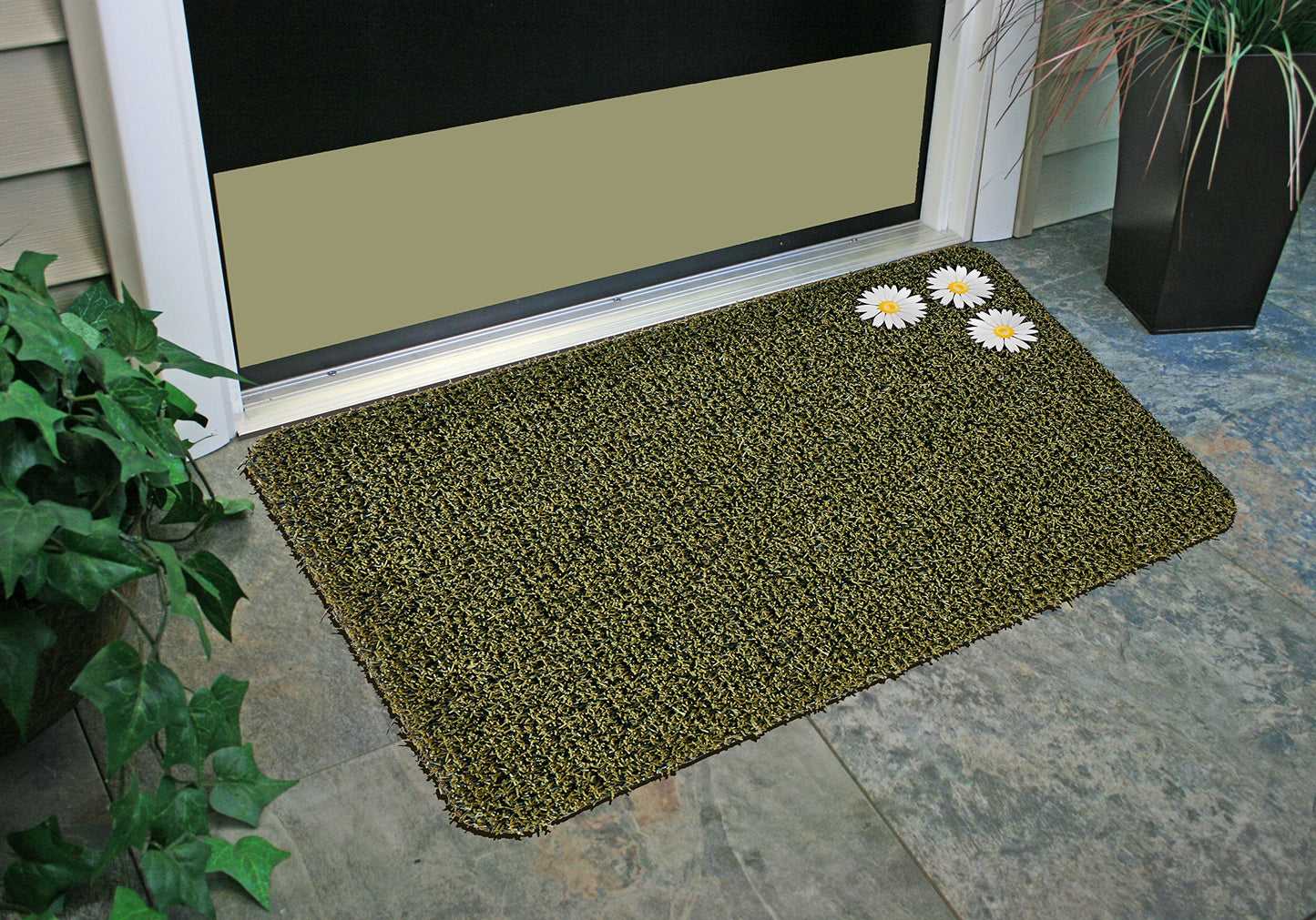 CLEAN MACHINE 10376914 Astroturf Dirt Trapper Doormat, 23.5" x 35.5", Daisy Urban Green