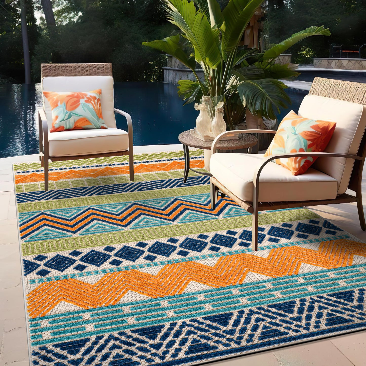 Rugshop Multi Marbella Boho Indoor/Outdoor Area Rug for Deck,Patio, Balcony and Entryway 4' x 6'