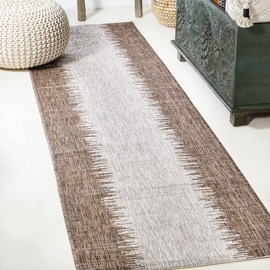JONATHAN Y Modern Strie' Indoor Outdoor Runner Rug 2X10 Brown/Beige, Tavira for Backyard, Patio, Porch, Easy-Cleaning, High Traffic, Pet-Friendly, Non-Shedding (SMB113B-210)