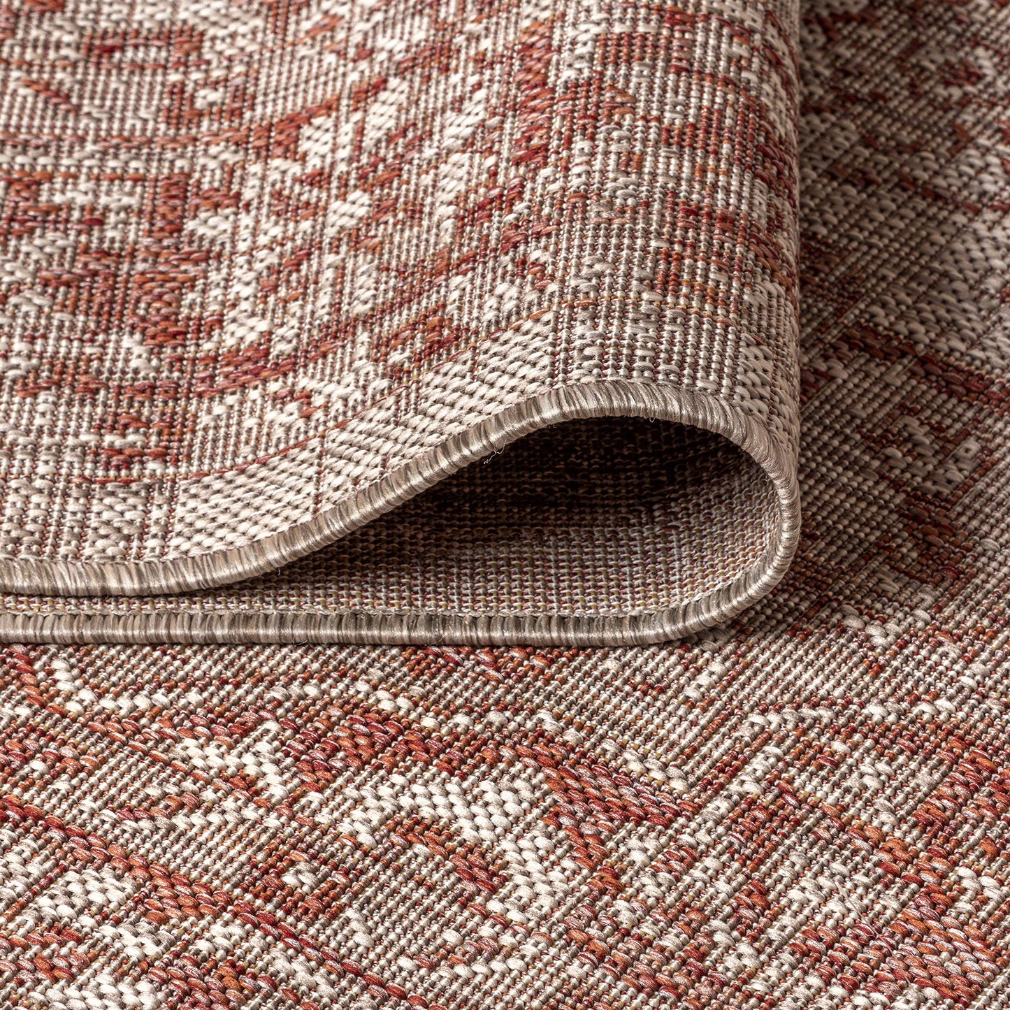 JONATHAN Y Boho Medallion Indoor Outdoor Area Rug 9X12 Red/Taupe, Rozetta Textured Weave for Backyard, Patio, Porch, Easy-Cleaning, High Traffic, Pet-Friendly, Non-Shedding (SMB102A-9)