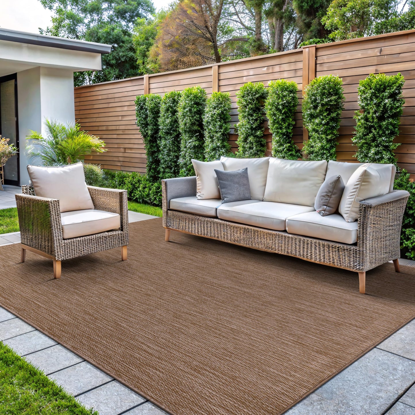 CAMILSON Outdoor Rug 8x10 Modern Area Rugs for Indoor and Outdoor Patios and Porches - Waterproof, Washable, Non-Shedding, Easy-to-Clean Outside Carpet (8 x 10, Solid - Jute)