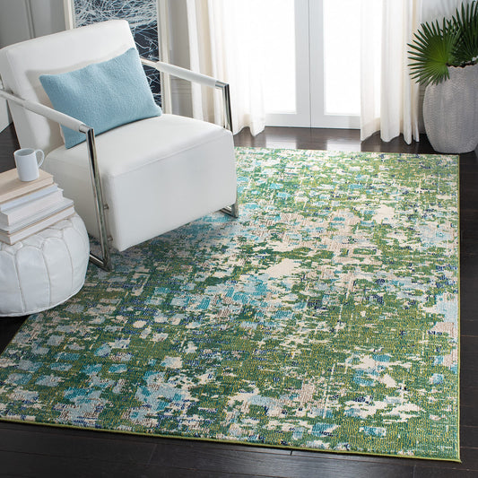 SAFAVIEH Madison Collection Area Rug - 3' Square, Green & Turquoise, Boho Abstract Distressed Design, Non-Shedding & Easy Care, Ideal for High Traffic Areas in Living Room, Bedroom (MAD425Y)