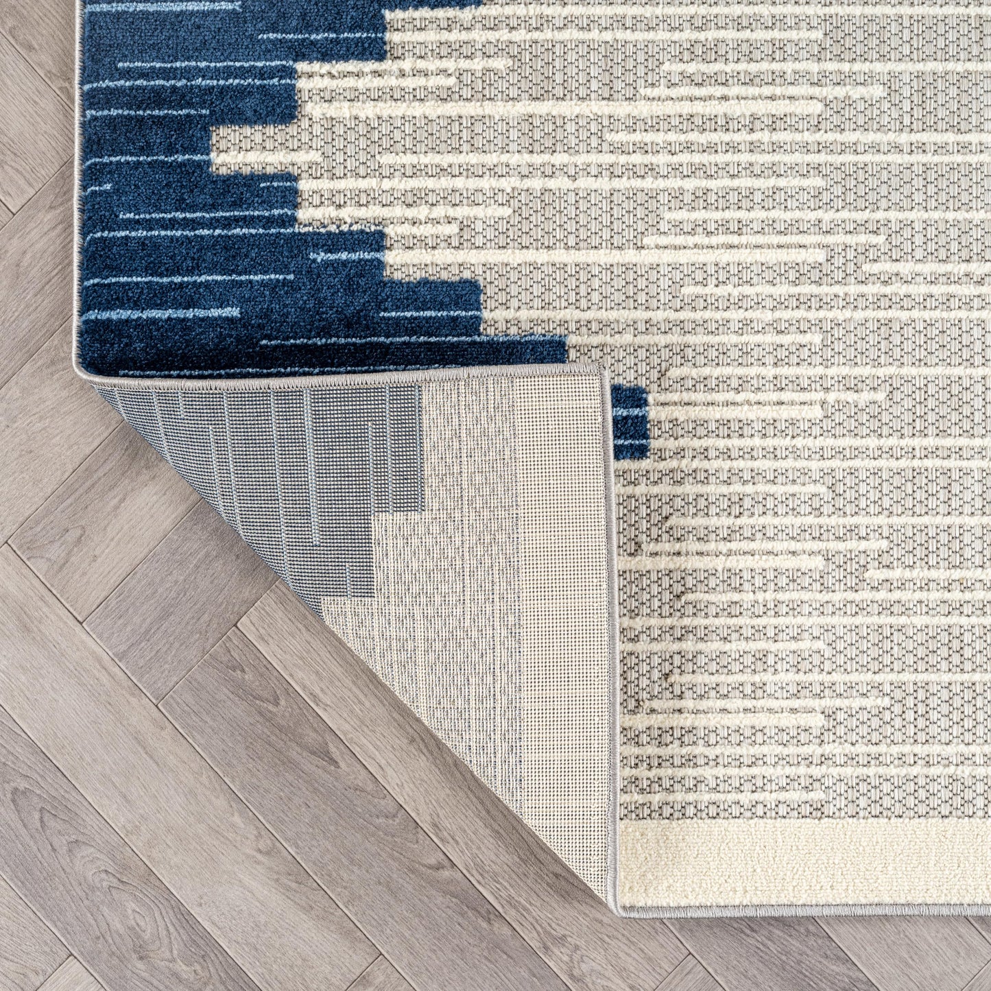 Rugshop Indoor/Outdoor High-Low Textured Runner Rug, Geometric Bohemian, Easy-Clean Patio Rug for Porch Deck Balcony 2' x 7' Dark Blue