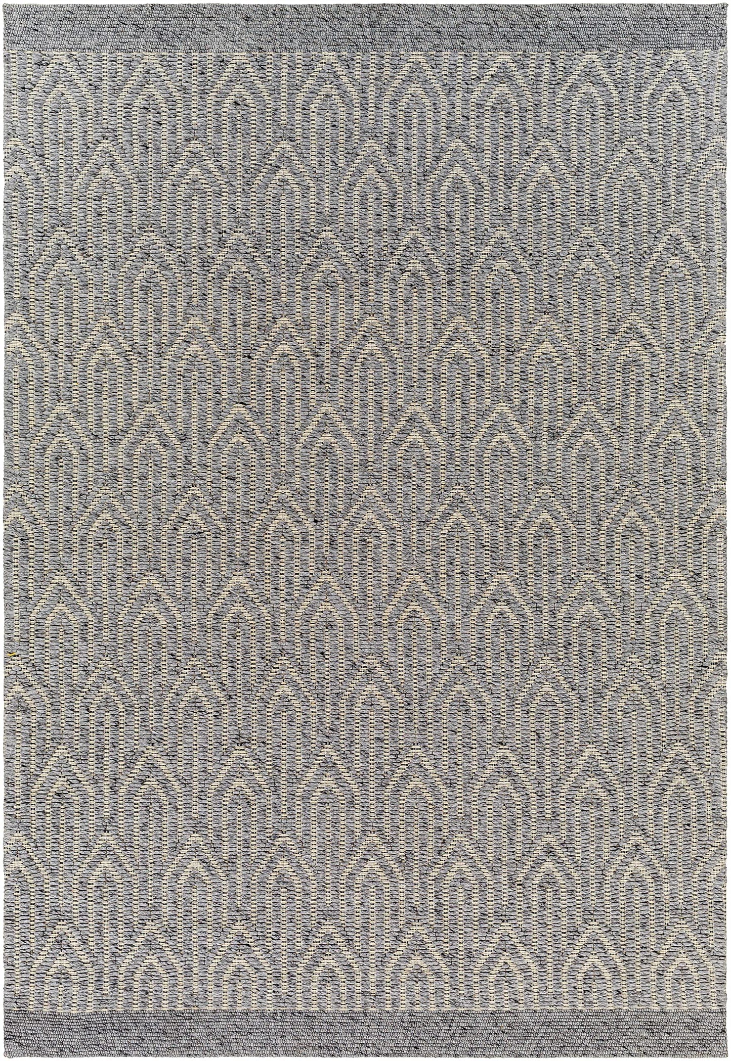 Hauteloom Peri Recycled Material Area Rug - Geometric Abstract Border Scalloped Diamond - Contemporary Modern Minimalist Transitional Scandinavian - Gray, Cream, Black, Beige, Charcoal - 2' x 3'