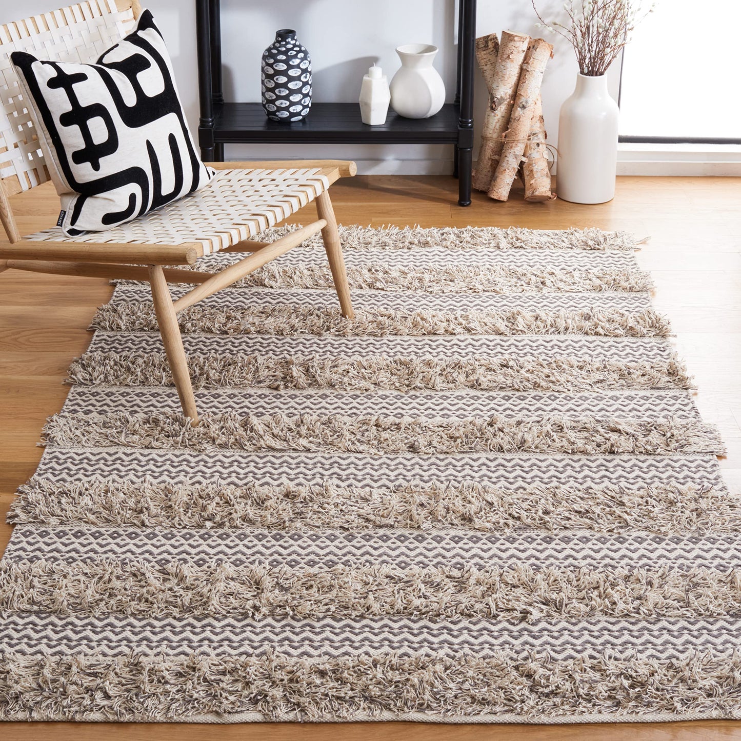 SAFAVIEH Natura Collection Area Rug - 5' x 8', Grey & Ivory, Flat Weave Cotton Design, Easy Care, Ideal for High Traffic Areas in Living Room, Bedroom (NAT929F)