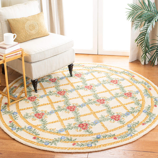 SAFAVIEH Chelsea Collection 3' Round Ivory HK62A Hand-Hooked French Country Wool Area Rug