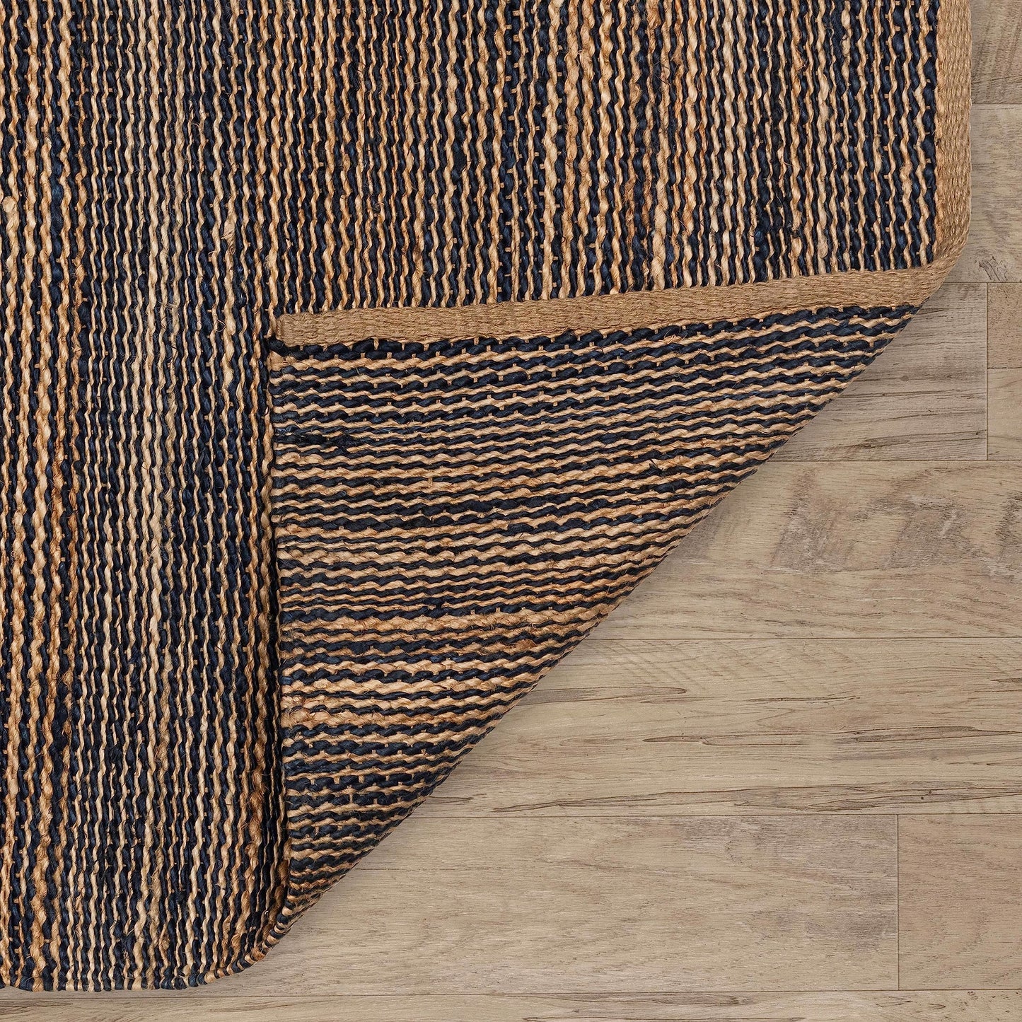 Home Conservatory Striped Handwoven Jute Rug, 5 X 8 Feet, Blue/Neutral Stripe Pattern