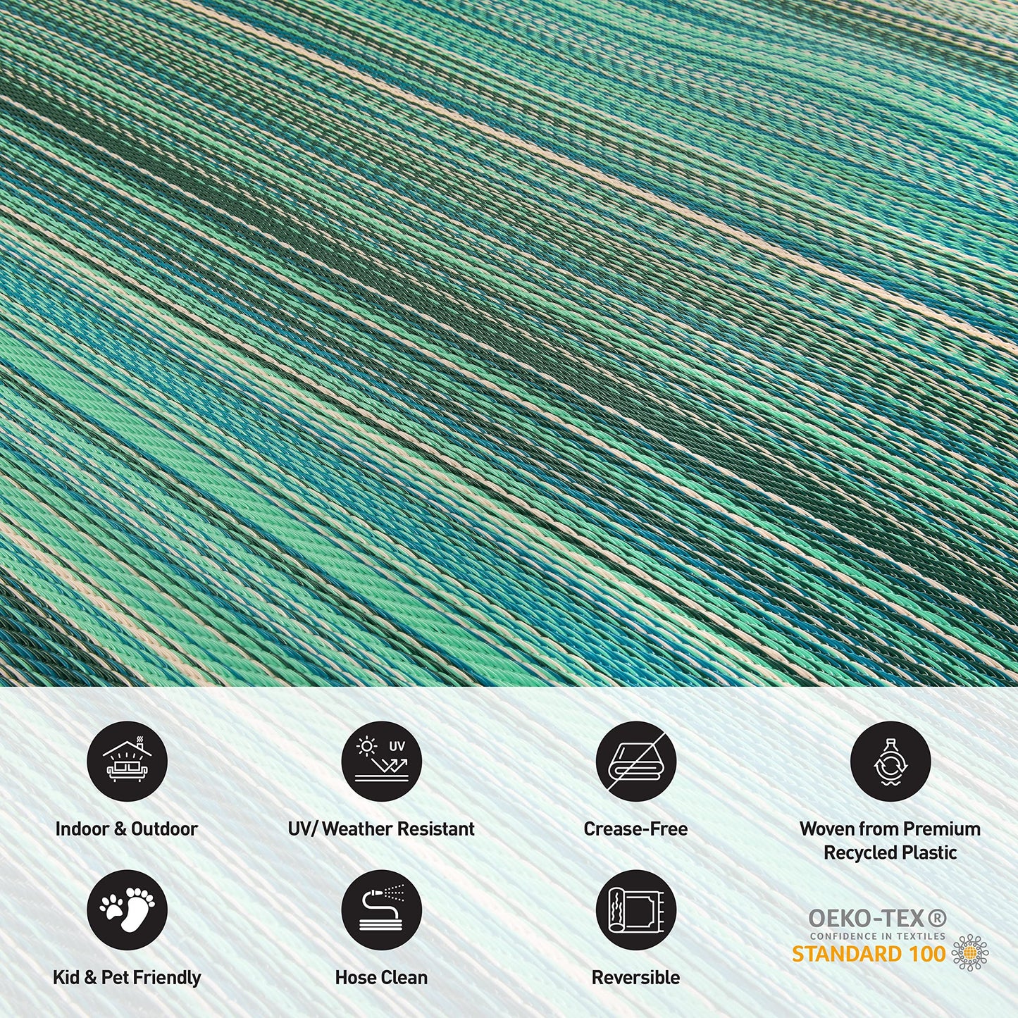 Rugshop Contemporary Stripe Reversible Crease-Free Waterproof Premium Recycled Plastic Outdoor Rugs for Patio,Backyard,RV,Deck,Picnic,Trailer,Beach,Camping Rug 4' X 6' Blue