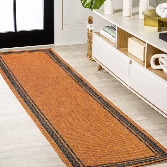 JONATHAN Y Border Stripe Indoor Outdoor Runner Rug 2X8 Orange/Dark Gray, James Modern for Backyard, Patio, Porch, Easy-Cleaning, High Traffic, Pet-Friendly, Non-Shedding (SMB201A-28)