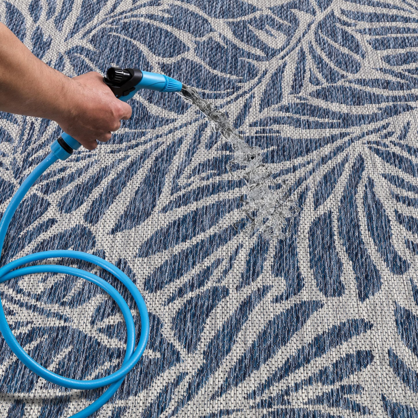 Keen Home Design Terrace Outdoor Throw Rug - 36"x60" Washable Indoor/Outdoor Rug for Patio, Kitchen, Balcony, Beach, Garden, Deck and Porch, Size: 3' x 5', Rainforest Navy