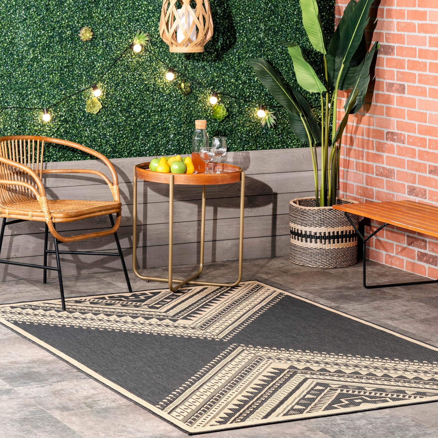 Nuloom Outdoor Performance Collection Landry Charcoal/Ivory, 4' x 6', Soft, High Traffic, Stain Resistant, Easy Clean, Durable Area Rug for Indoor/Outdoor Patio, Deck, Porch, Garden, Courtyard
