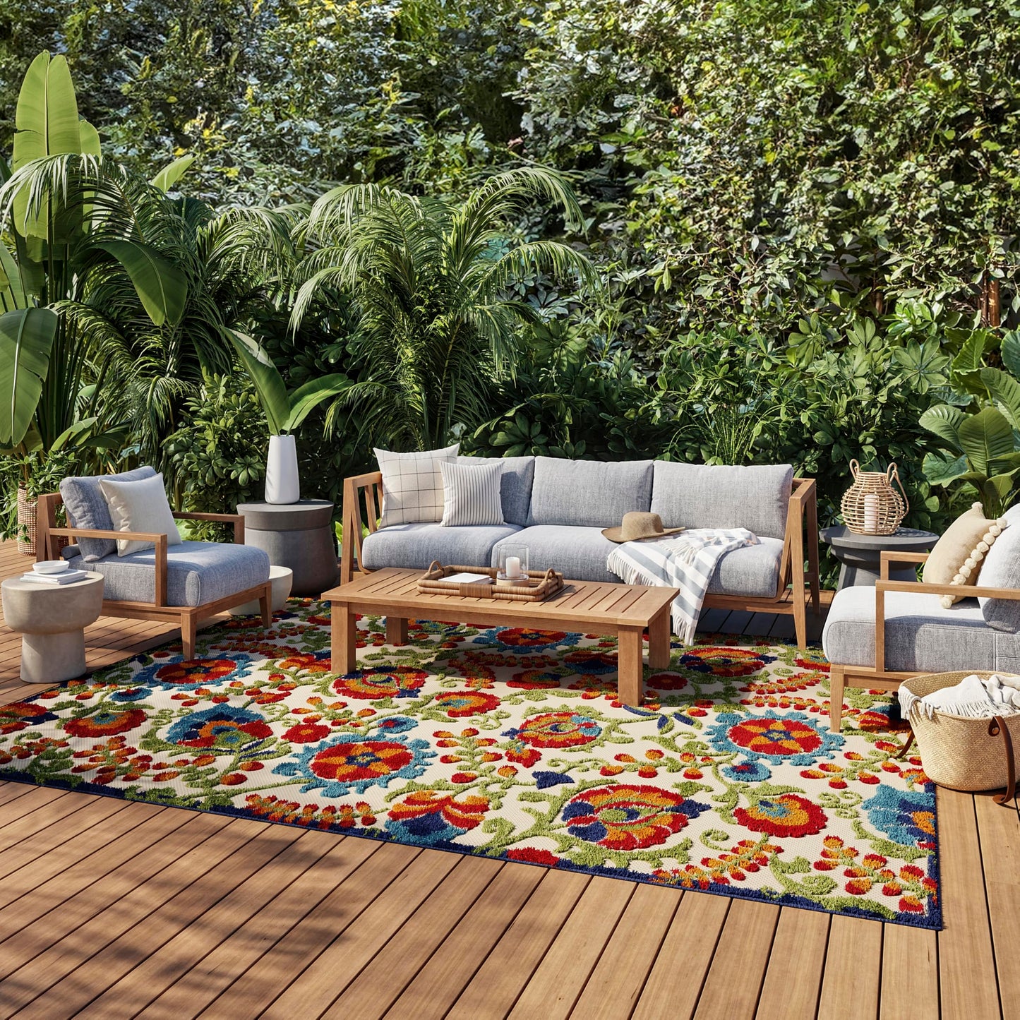 Nourison Home Aloha Multicolor 9'6" x 13' Area Rug - Easy Clean, Non Shedding, Bed Room, Living Room, Dining Room, Kitchen (10' x 13')