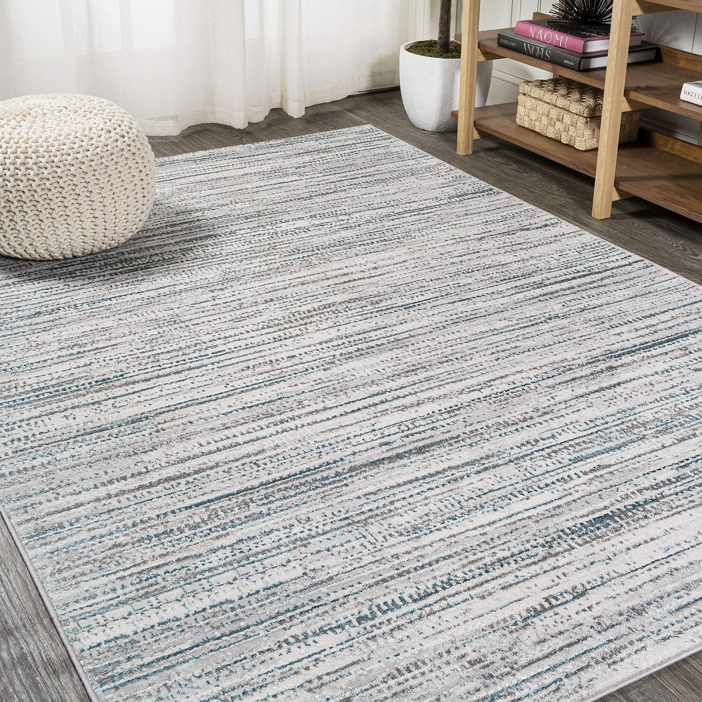 JONATHAN Y Loom Strie' Gray/Turquoise Indoor Area Rug 3X5 ft, Modern for Living Room, Bedroom, Kitchen, Office, Easy-Cleaning, High Traffic, Pet-Friendly, Non-Shedding SOR200B-3